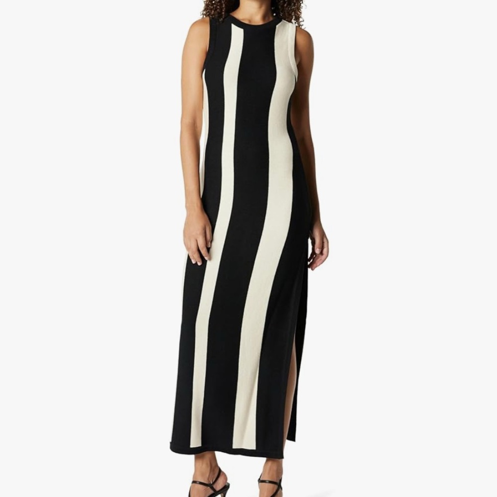 Chic Black and White Striped Maxi Dress